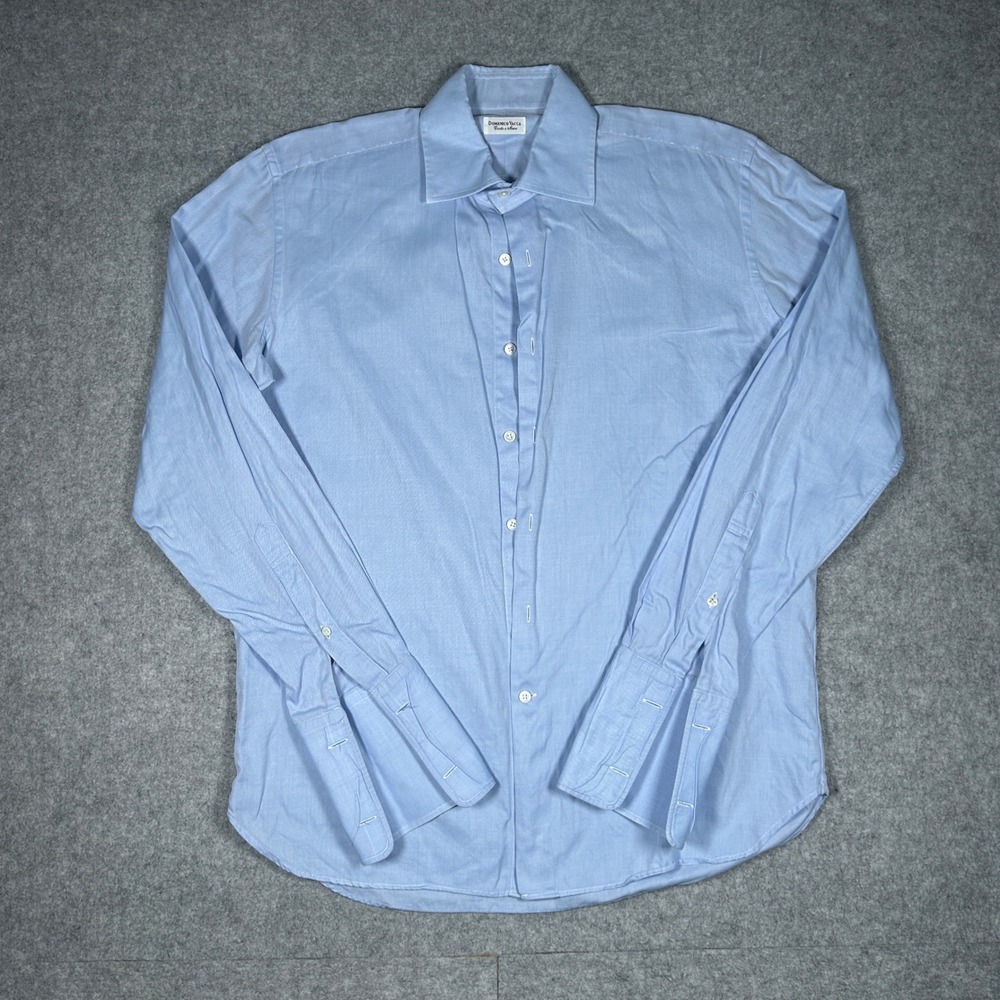 Domenico Vacca Shirt Mens L? Blue Cucita a Mano Handmade Luxury Dress French‎